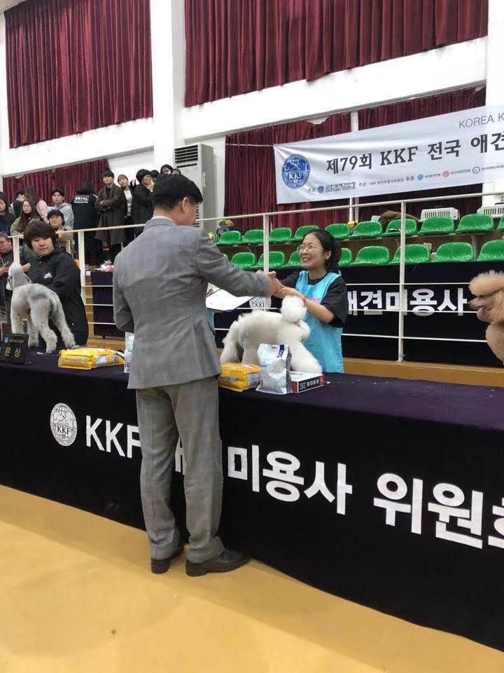BunnyPuppy founder receiving an award at the 79th KKF national grooming contest